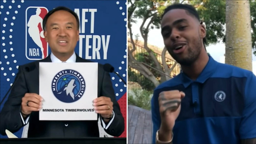 NBA's Deputy Commissioner, Mark Tatum revealed that the Minnesota Timberwolves will be getting the first overall pick for the 2020 NBA Draft, and star guard D'Angelo Russell was elated with the news. (Photo: NBA.com)